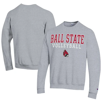Men's Champion  Gray Ball State Cardinals Stacked Logo Volleyball Eco Powerblend Pullover Sweatshirt