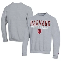 Men's Champion  Gray Harvard Crimson Stacked Logo Volleyball Eco Powerblend Pullover Sweatshirt