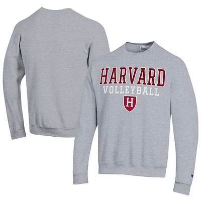 Men's Champion  Gray Harvard Crimson Stacked Logo Volleyball Eco Powerblend Pullover Sweatshirt