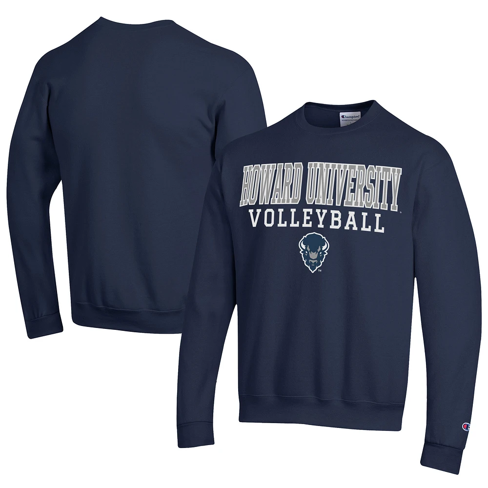 Men's Champion Navy Howard Bison Stacked Logo Volleyball Eco Powerblend Pullover Sweatshirt
