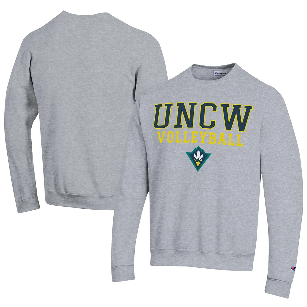 Men's Champion Gray UNC Wilmington Seahawks Stacked Logo Volleyball Eco Powerblend Pullover Sweatshirt