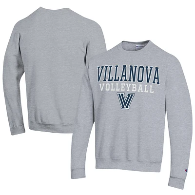 Men's Champion  Gray Villanova Wildcats Stacked Logo Volleyball Eco Powerblend Pullover Sweatshirt