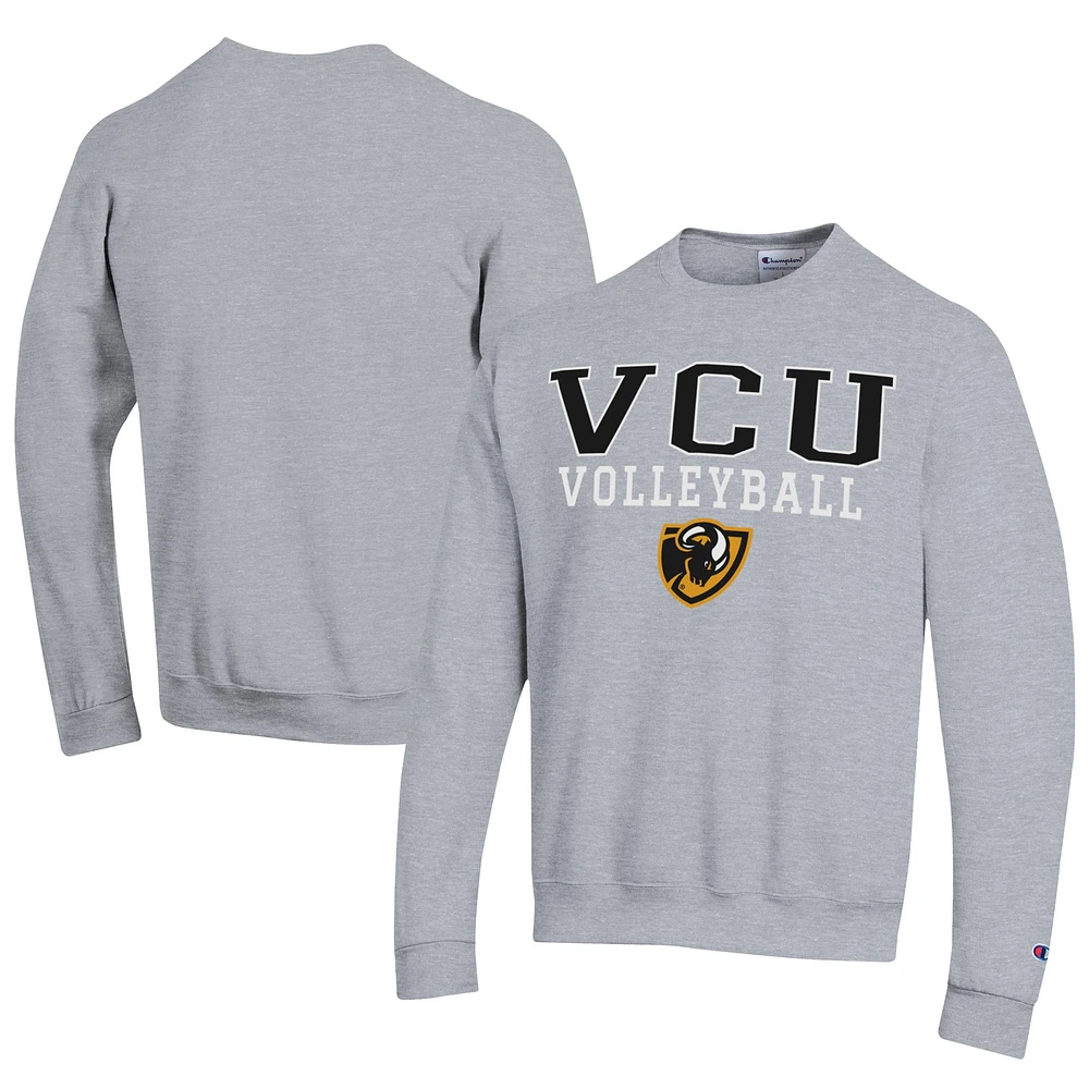 Men's Champion Gray VCU Rams Stacked Logo Volleyball Eco Powerblend Pullover Sweatshirt