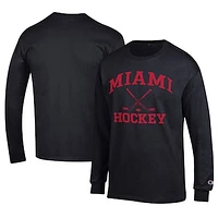 Men's Champion  Black Miami University RedHawks Icon Logo Hockey Jersey Long Sleeve T-Shirt