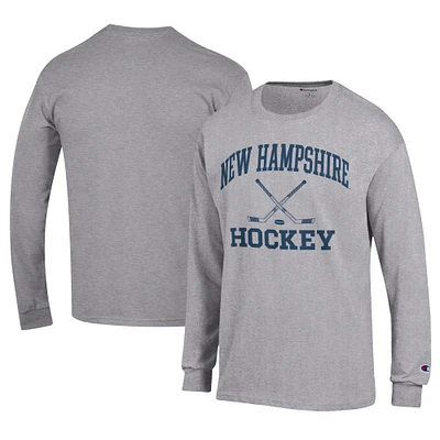 Men's Champion  Gray New Hampshire Wildcats Icon Logo Hockey Jersey Long Sleeve T-Shirt