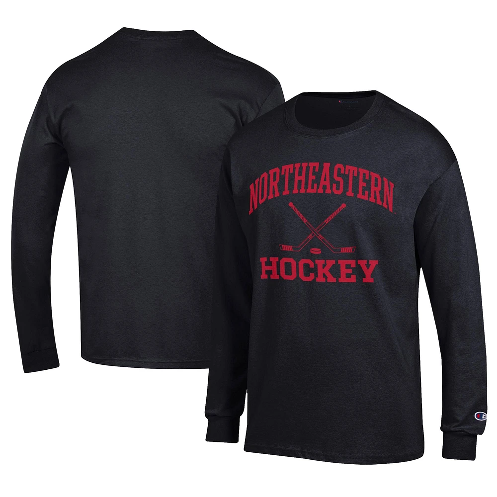Men's Champion Northeastern Huskies Icon Logo Hockey Jersey Long Sleeve T-Shirt