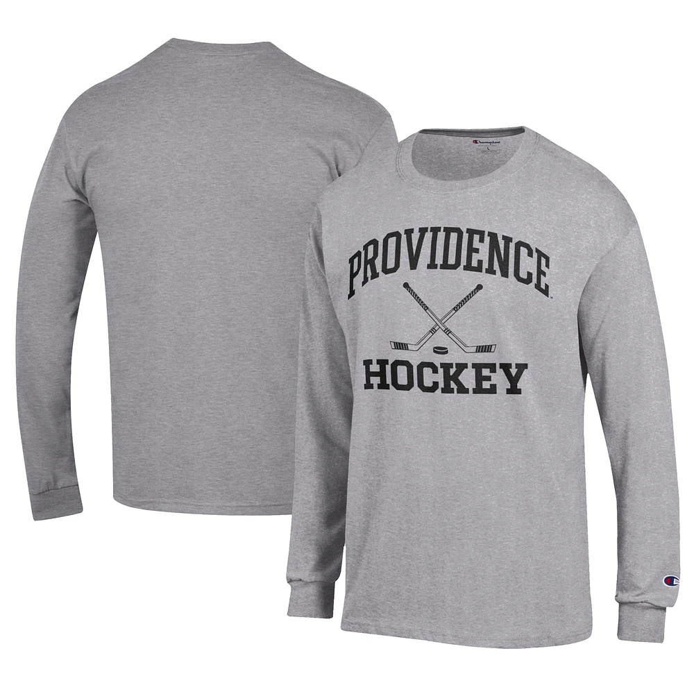 Men's Champion Gray Providence Friars Icon Logo Hockey Jersey Long Sleeve T-Shirt