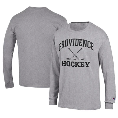 Men's Champion  Gray Providence Friars Icon Logo Hockey Jersey Long Sleeve T-Shirt