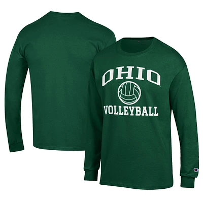 Men's Champion  Green Ohio Bobcats Stacked Logo Volleyball Jersey Long Sleeve T-Shirt