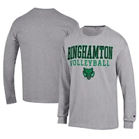 Men's Champion  Gray Binghamton Bearcats Stacked Logo Volleyball Jersey Long Sleeve T-Shirt