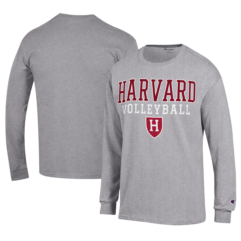Men's Champion Gray Harvard Crimson Stacked Logo Volleyball Jersey Long Sleeve T-Shirt