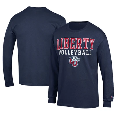 Men's Champion  Navy Liberty Flames Stacked Logo Volleyball Jersey Long Sleeve T-Shirt