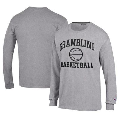 Men's Champion Gray Grambling Tigers Icon Logo Basketball Jersey Long Sleeve T-Shirt