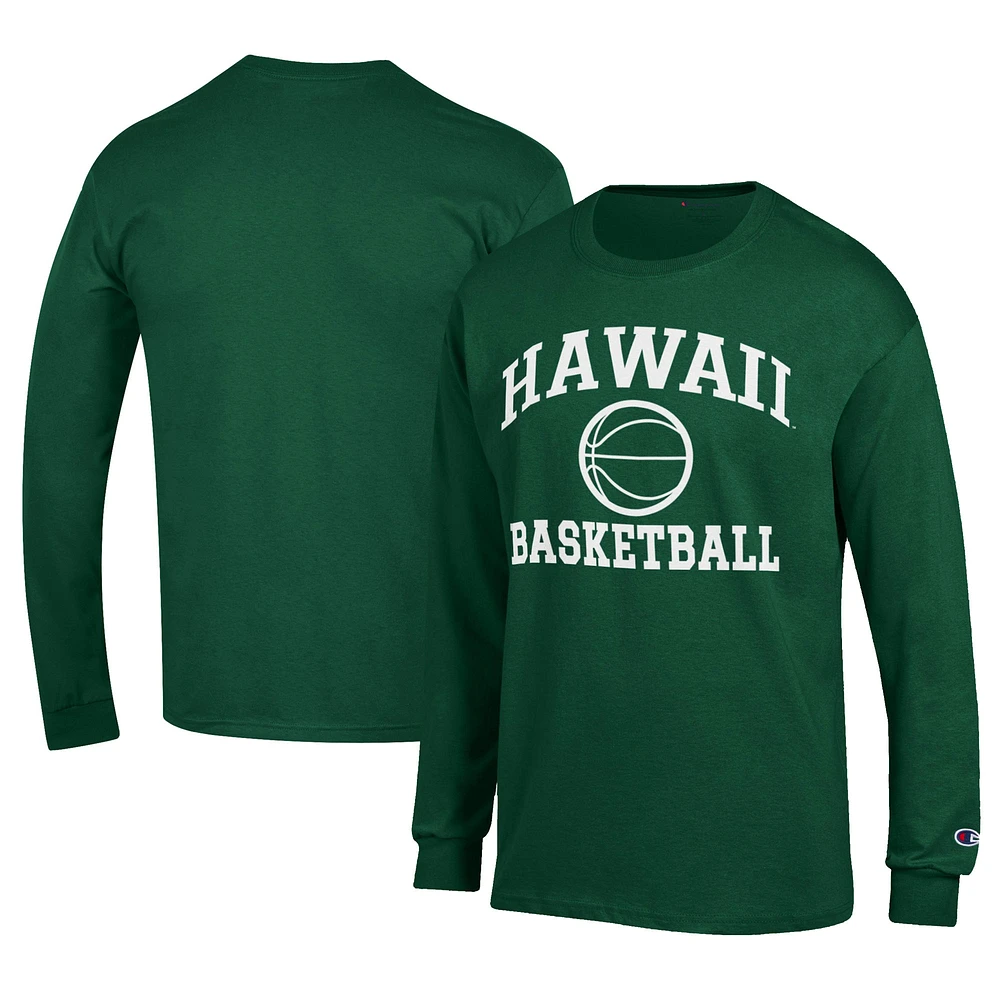 Men's Champion Green Hawaii Rainbow Warriors Icon Logo Basketball Jersey Long Sleeve T-Shirt