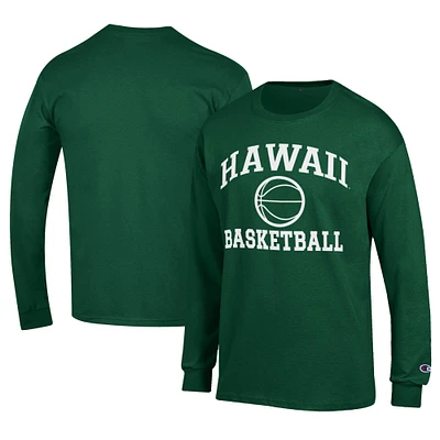 Men's Champion Green Hawaii Rainbow Warriors Icon Logo Basketball Jersey Long Sleeve T-Shirt