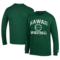 Men's Champion Green Hawaii Rainbow Warriors Icon Logo Basketball Jersey Long Sleeve T-Shirt