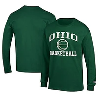 Men's Champion  Green Ohio Bobcats Icon Logo Basketball Jersey Long Sleeve T-Shirt