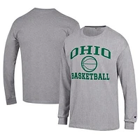 Men's Champion  Gray Ohio Bobcats Icon Logo Basketball Jersey Long Sleeve T-Shirt