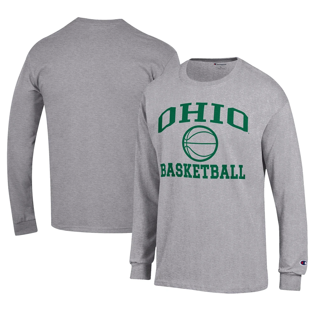 Men's Champion Gray Ohio Bobcats Icon Logo Basketball Jersey Long Sleeve T-Shirt