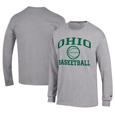 Men's Champion  Gray Ohio Bobcats Icon Logo Basketball Jersey Long Sleeve T-Shirt