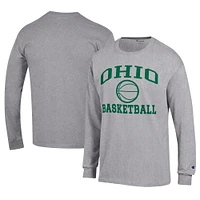 Men's Champion  Gray Ohio Bobcats Icon Logo Basketball Jersey Long Sleeve T-Shirt