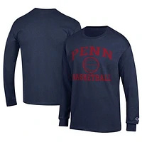 Men's Champion  Navy Pennsylvania Quakers Icon Logo Basketball Jersey Long Sleeve T-Shirt