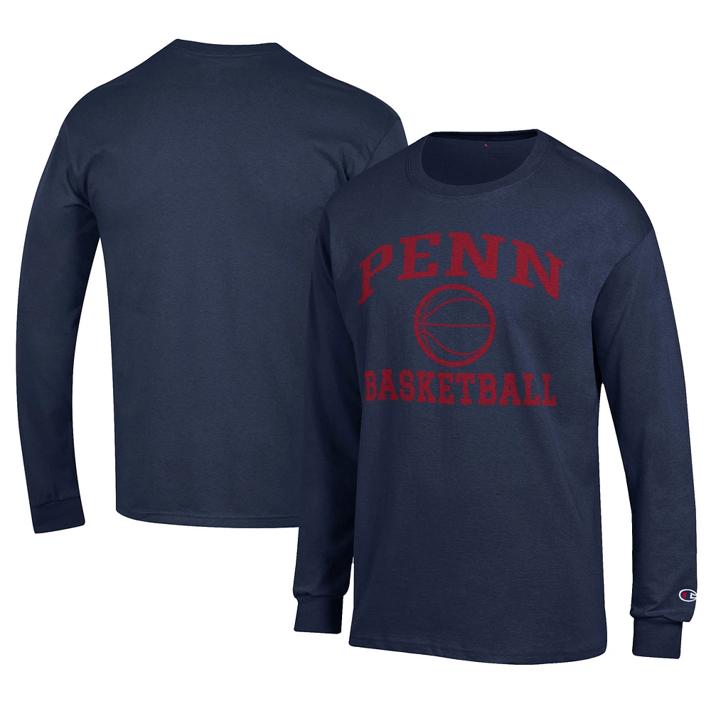 Men's Champion Navy Pennsylvania Quakers Icon Logo Basketball Jersey Long Sleeve T-Shirt