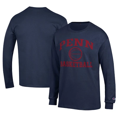 Men's Champion  Navy Pennsylvania Quakers Icon Logo Basketball Jersey Long Sleeve T-Shirt
