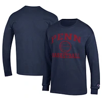 Men's Champion  Navy Pennsylvania Quakers Icon Logo Basketball Jersey Long Sleeve T-Shirt