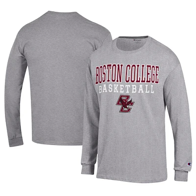Men's Champion  Gray Boston College Eagles Icon Logo Basketball Jersey Long Sleeve T-Shirt