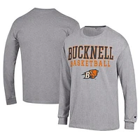 Men's Champion  Gray Bucknell Bison Icon Logo Basketball Jersey Long Sleeve T-Shirt