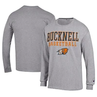 Men's Champion  Gray Bucknell Bison Icon Logo Basketball Jersey Long Sleeve T-Shirt