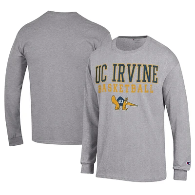 Men's Champion  Gray UC Irvine Anteaters Icon Logo Basketball Jersey Long Sleeve T-Shirt