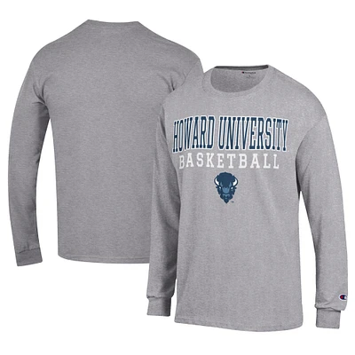 Men's Champion  Gray Howard Bison Icon Logo Basketball Jersey Long Sleeve T-Shirt