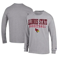 Men's Champion  Gray Illinois State Redbirds Icon Logo Basketball Jersey Long Sleeve T-Shirt