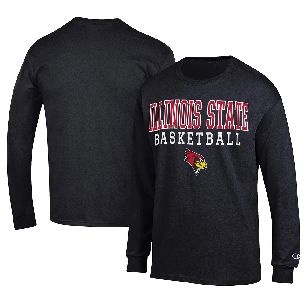 Men's Champion Black Illinois State Redbirds Icon Logo Basketball Jersey Long Sleeve T-Shirt