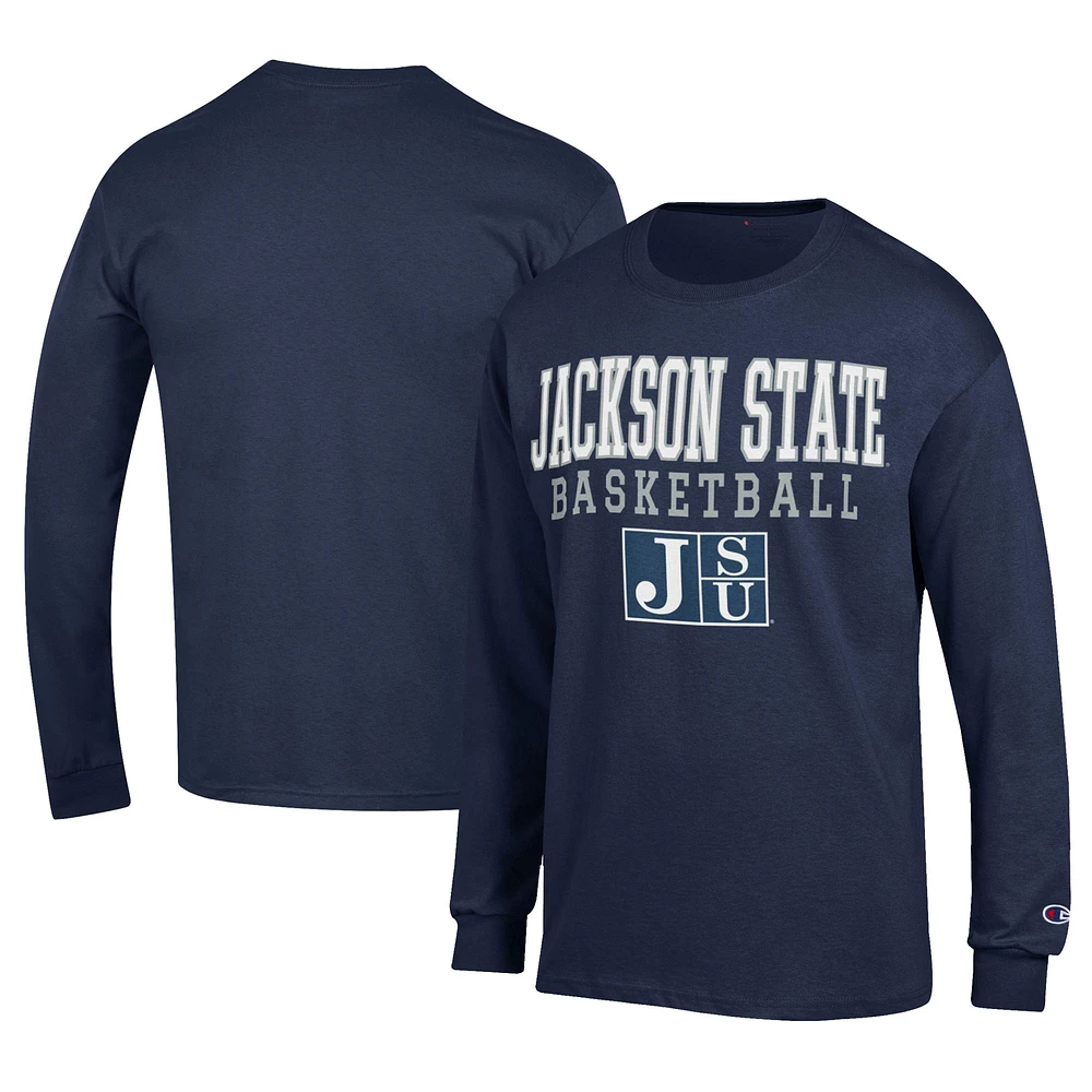 Men's Champion Navy Jackson State Tigers Icon Logo Basketball Jersey Long Sleeve T-Shirt