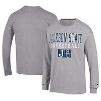 Men's Champion  Gray Jackson State Tigers Icon Logo Basketball Jersey Long Sleeve T-Shirt