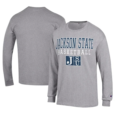 Men's Champion  Gray Jackson State Tigers Icon Logo Basketball Jersey Long Sleeve T-Shirt