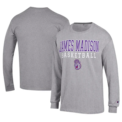 Men's Champion  Gray James Madison Dukes Icon Logo Basketball Jersey Long Sleeve T-Shirt