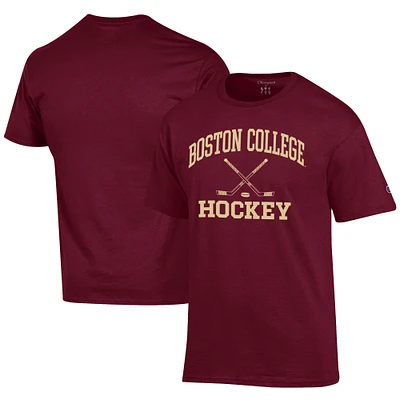 Men's Champion  Maroon Boston College Eagles Icon Logo Hockey Jersey T-Shirt