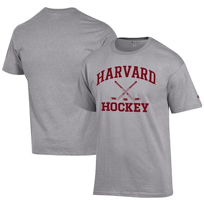 Men's Champion  Gray Harvard Crimson Icon Logo Hockey Jersey T-Shirt