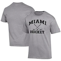Men's Champion  Gray Miami University RedHawks Icon Logo Hockey Jersey T-Shirt