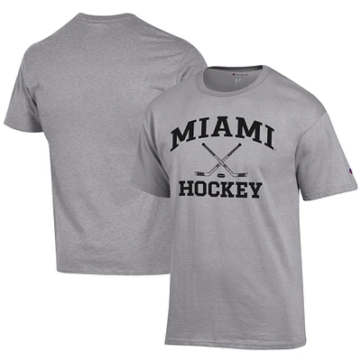 Men's Champion  Gray Miami University RedHawks Icon Logo Hockey Jersey T-Shirt
