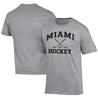 Men's Champion  Gray Miami University RedHawks Icon Logo Hockey Jersey T-Shirt