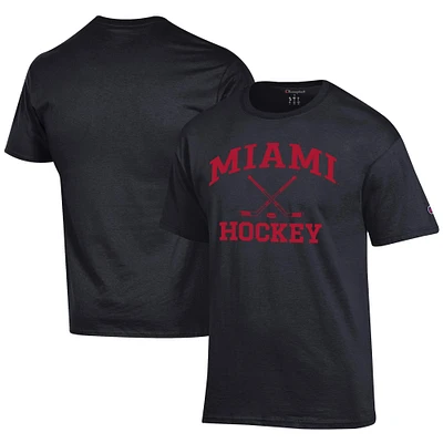 Men's Champion  Black Miami University RedHawks Icon Logo Hockey Jersey T-Shirt