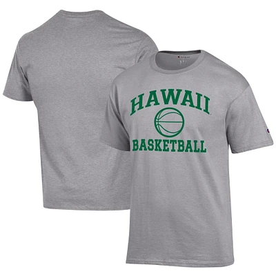 Men's Champion  Gray Hawaii Rainbow Warriors Icon Logo Basketball Jersey T-Shirt