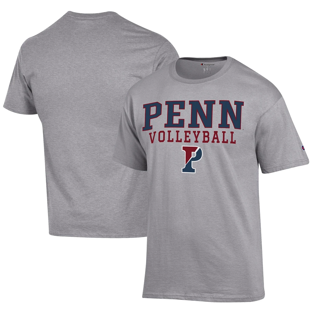 Men's Champion Gray Pennsylvania Quakers Icon Logo Volleyball Jersey T-Shirt