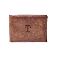 Fossil Brown Texas Rangers Leather Derrick Front Pocket Bifold Wallet