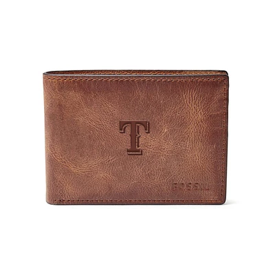 Fossil Brown Texas Rangers Leather Derrick Front Pocket Bifold Wallet